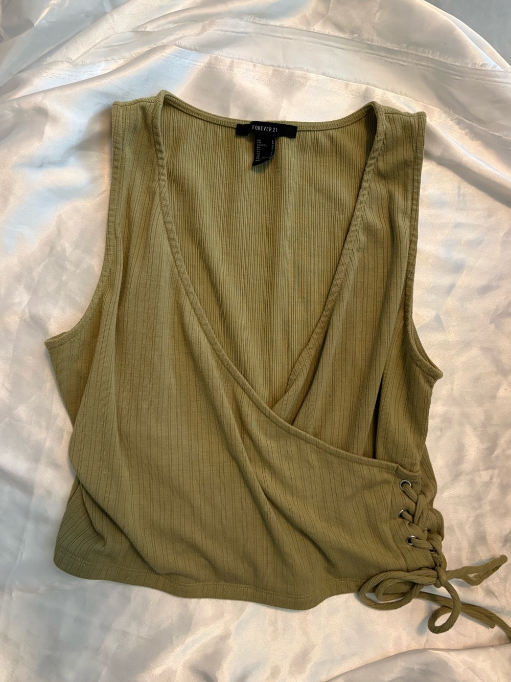 Forever 21 Olive Wrap Ribbed Lace-Up Tank Top